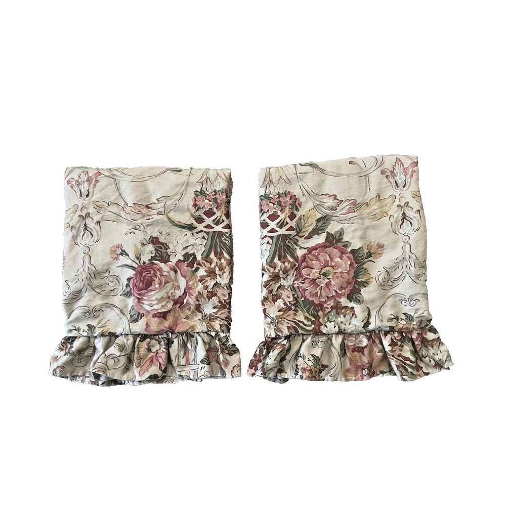Vtg Ralph Lauren Guinevere Ruffled Pillow Shams Cotton Sateen Standard Set of 2